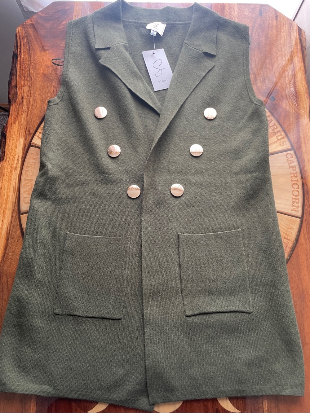 Olive Green Open Front Cardigan Vest Military Old Money Quiet Luxury Minimalist